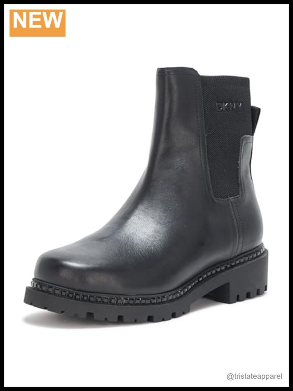 DKNY Roxanne Chelsea Boots Studs Leather Slip-On Ankle Bootie Low Heel